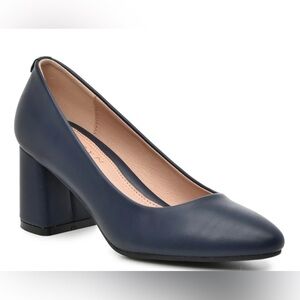 Taryn Maine Navy Blue Women's Block Heel Pumps